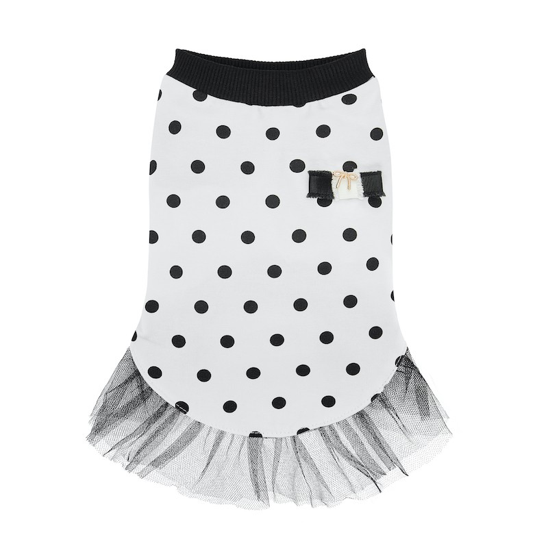 PORTOFINO dog dress white with black polka dots