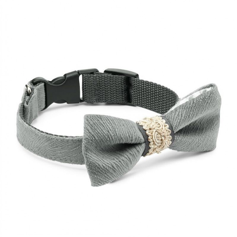 Luxury gray bow tie with collar ROYAL | PETZWELCOME