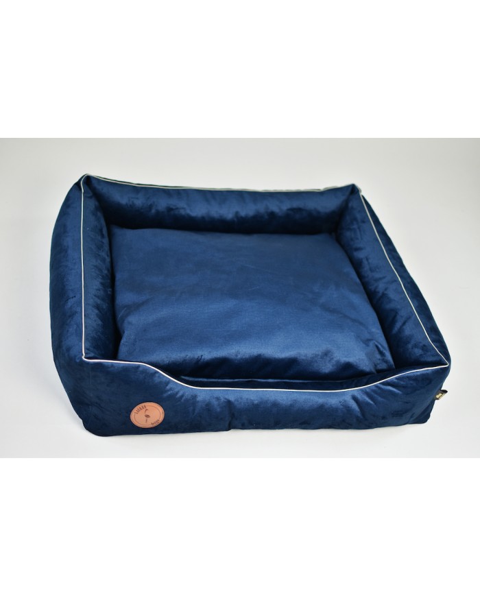 CEZAR Navy Velvet Dog and Cat Bed - Sofa-Style