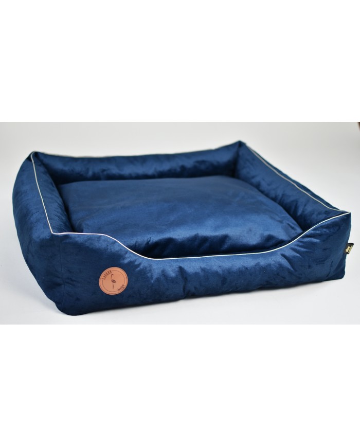 CEZAR Navy Velvet Dog and Cat Bed - Sofa-Style