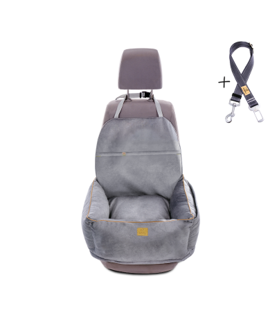 DOG CAR BOOSTER SEAT WATERPROOF GREY VELVET | Bebobi | PETZWELCOME