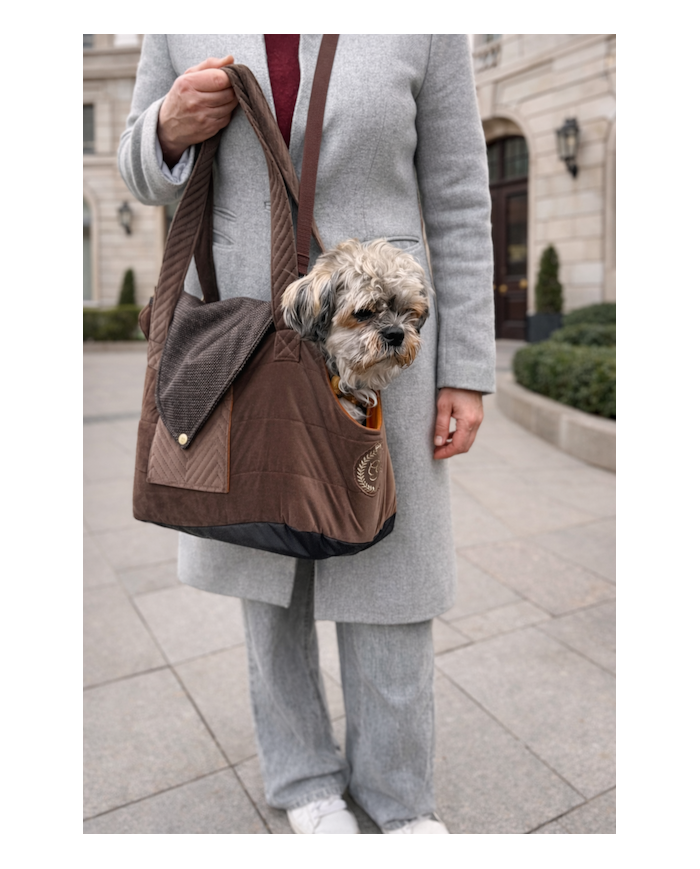 Brown Dog and Cat Carrier Bag Lisbon - Premium Velvet Pet Carrier | Chloe's Home | PETZWELCOME