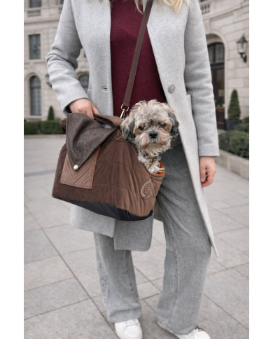 Brown Dog and Cat Carrier Bag Lisbon - Premium Velvet Pet Carrier | Chloe's Home | PETZWELCOME