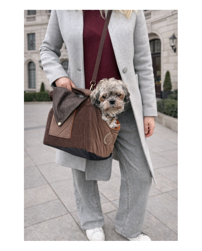 Brown Dog and Cat Carrier Bag Lisbon - Premium Velvet Pet Carrier | Chloe's Home | PETZWELCOME