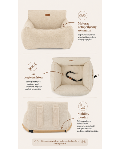 HARMONY Bouclé Cream Dog Car Seat | Orthopedic Dog Car Bed
