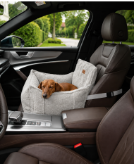 HARMONY Bouclé Gray Dog Car Seat | Orthopedic Dog Car Bed