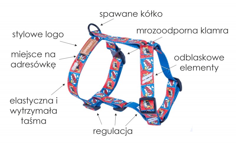 Szelki dla psa typu Guard Comic book | Lauren Design | PETZWELCOME