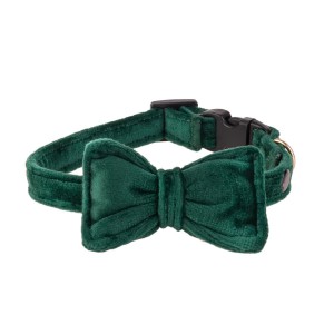 A decorative bottle-green collar with a bow-tie