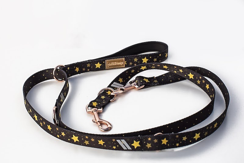Adjustable leash Stars gold buckles | Lauren Design | PETZWELCOME