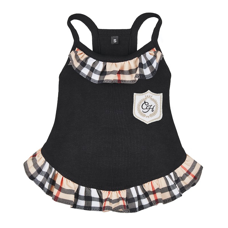 Black dress for a dog with a frill MILANO