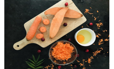 Domowe ciasteczka dla psa z batatów i marchewki z żurawiną.